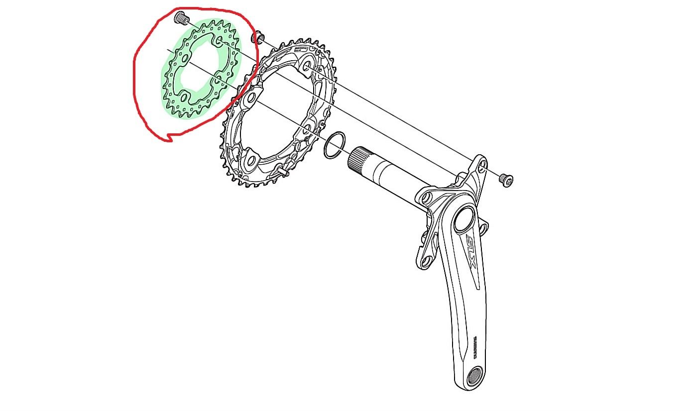 Звезда малая Shimano SLX для FC-M625, M675 2 speed chainring 24T-AM BCD64